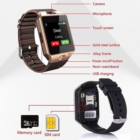 Bluetooth Smart Watch w/Camera Waterproof Phone Mate for Android Samsung iPhone (Black) in Saudi Arabia