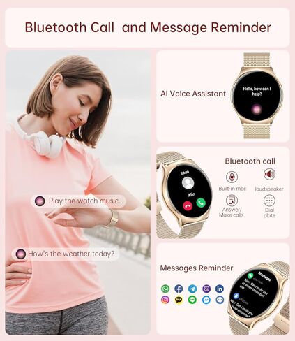 ساعات ذكية للنساء (الرد/إجراء المكالمات)1.43AMOLED ساعة ذكية للسيدات لهواتف Android وiOS ساعة تعقب اللياقة البدنية مع معدل ضربات القلب/مراقبة النوم/مقاومة للماء/100+ أوضاع رياضية/AI Vioce، ساعات ذهبية in Kuwait