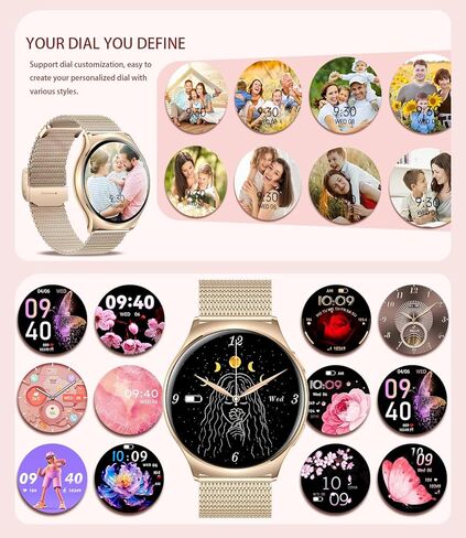 ساعات ذكية للنساء (الرد/إجراء المكالمات)1.43AMOLED ساعة ذكية للسيدات لهواتف Android وiOS ساعة تعقب اللياقة البدنية مع معدل ضربات القلب/مراقبة النوم/مقاومة للماء/100+ أوضاع رياضية/AI Vioce، ساعات ذهبية in Kuwait