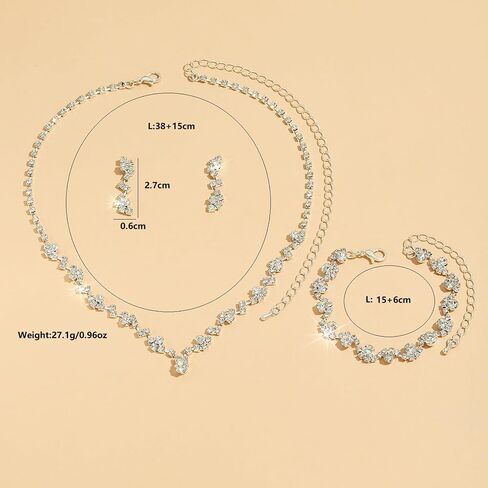 Silver Prom Earrings Necklace Bracelet Set Rhinestone Crystal Statement Choker Necklace Earrings Bracelet Bridal Wedding Prom Costume Jewelry Sets for Women Girls in Saudi Arabia