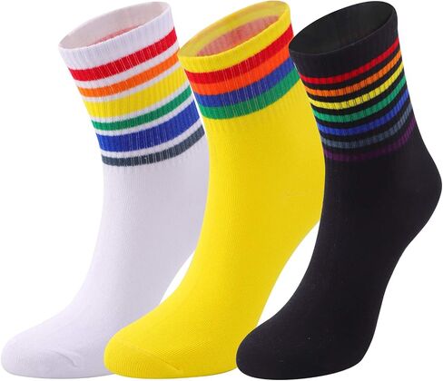 Socks For Women Striped Ankle Tube Socks Womens Girls Teenagers Crew Socks women's Liner Rainbow Sock Athletic Sport Pride Socks Casual Cotton Black White Yellow in Saudi Arabia