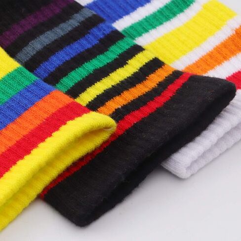 Socks For Women Striped Ankle Tube Socks Womens Girls Teenagers Crew Socks women's Liner Rainbow Sock Athletic Sport Pride Socks Casual Cotton Black White Yellow in Saudi Arabia