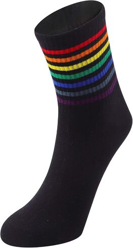 Socks For Women Striped Ankle Tube Socks Womens Girls Teenagers Crew Socks women's Liner Rainbow Sock Athletic Sport Pride Socks Casual Cotton Black White Yellow in Saudi Arabia