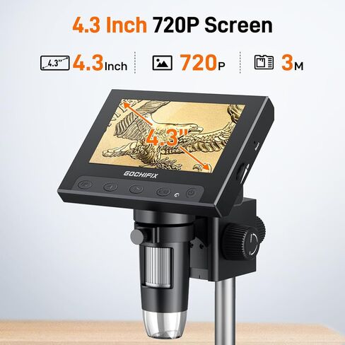 4.3" LCD Digital Coin Microscope 1000X Coin Microscope with HD Screen and 8 Ajustable LED Lights Compatible with Windows/Mac OS Compatible in Saudi Arabia