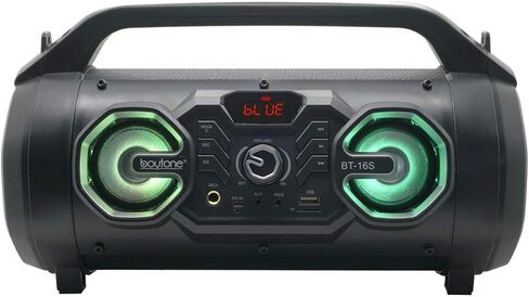 Boytone BT-16S مكبر صوت بلوتوث محمول Boombox، داخلي/خارجي، 25 وات، صوت عالٍ، جهير أعمق، EQ، مضخم صوت 5 بوصات، 2 × 3 مكبر صوت، FM، وقت تشغيل 9 ساعات، USB، Micro SD، AUX، ميكروفون، تسجيل، ضوء LED in Kuwait