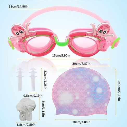 Body+ Kids Swim Goggles and Swim Caps Set, Silicone Swim Cap For Kids, Cartoon Anti-Fog Swim Glasses Fit for Age 3-12 in Saudi Arabia