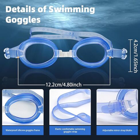 1 Pack Dark Blue Fabric Swimming Cap with Anti Fog UV Protection Goggles, Nose Clip, Ear Plugs for Both Adults & Kids in Kuwait