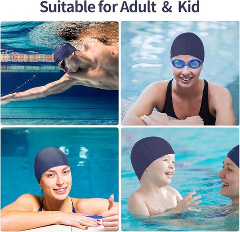 1 Pack Dark Blue Fabric Swimming Cap with Anti Fog UV Protection Goggles, Nose Clip, Ear Plugs for Both Adults & Kids in Kuwait