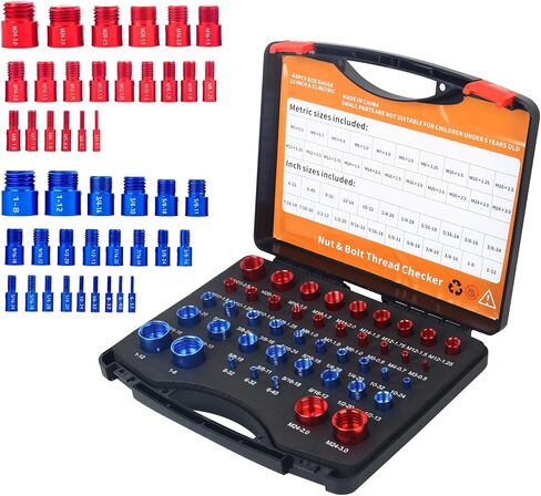 مجموعة قياس خيط الصواميل والمسامير الاحترافية - 23 بوصة و21 مقاسًا متريًا - تكتشف بسهولة البراغي الثابتة والثقوب الملولبة في المساحات الضيقة - مجموعة قياس الخيط الأحمر والأزرق للحصول على مقاس دقيق in Kuwait