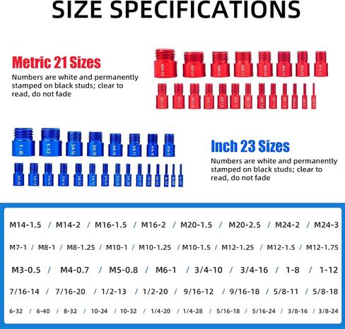 مجموعة قياس خيط الصواميل والمسامير الاحترافية - 23 بوصة و21 مقاسًا متريًا - تكتشف بسهولة البراغي الثابتة والثقوب الملولبة في المساحات الضيقة - مجموعة قياس الخيط الأحمر والأزرق للحصول على مقاس دقيق in Kuwait