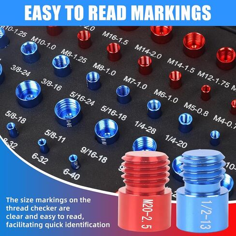 مجموعة قياس خيط الصواميل والمسامير الاحترافية - 23 بوصة و21 مقاسًا متريًا - تكتشف بسهولة البراغي الثابتة والثقوب الملولبة في المساحات الضيقة - مجموعة قياس الخيط الأحمر والأزرق للحصول على مقاس دقيق in Kuwait