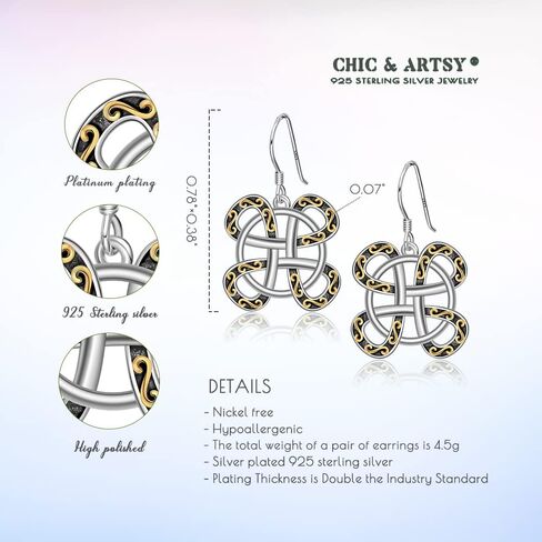 CHIC & ARTSY Celtic Earrings 925 Sterling Silver Good Luck Celtic Knot Drop Dangle Earrings Irish Fine Jewelry For Women in Saudi Arabia