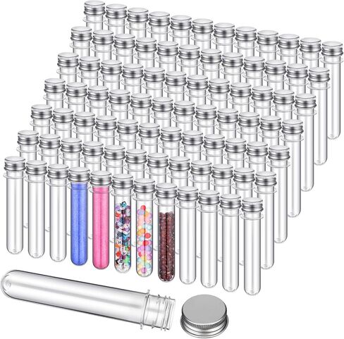 45ml Plastic Test Tubes Transparent Clear Bath Salt Tubes 25x140mm Cylindrical Aluminum Lid Plastic Vials for Candy Spice Dried Flower Storage Container Decor House Scientific Experiment (200 Pcs) in Saudi Arabia