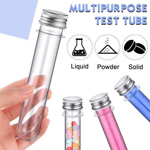 45ml Plastic Test Tubes Transparent Clear Bath Salt Tubes 25x140mm Cylindrical Aluminum Lid Plastic Vials for Candy Spice Dried Flower Storage Container Decor House Scientific Experiment (200 Pcs) in Saudi Arabia