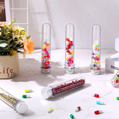45ml Plastic Test Tubes Transparent Clear Bath Salt Tubes 25x140mm Cylindrical Aluminum Lid Plastic Vials for Candy Spice Dried Flower Storage Container Decor House Scientific Experiment (200 Pcs) in Saudi Arabia