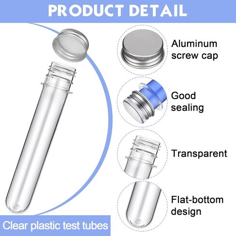45ml Plastic Test Tubes Transparent Clear Bath Salt Tubes 25x140mm Cylindrical Aluminum Lid Plastic Vials for Candy Spice Dried Flower Storage Container Decor House Scientific Experiment (200 Pcs) in Saudi Arabia