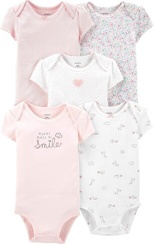 Carter's Baby Girls' 5 Pack Bodysuits (Pink/Ivory/Floral, 9 Months) in Saudi Arabia