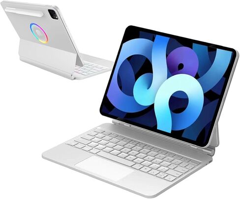 حافظة لوحة المفاتيح لجهاز iPad Pro 11 بوصة (3/2/1 الجيل) وiPad Air 10.9 بوصة (5/4 الجيل) - حافظة لوحة مفاتيح مغناطيسية مع لوحة تتبع متعددة اللمس - لوحة مفاتيح بلوتوث لاسلكية بإضاءة خلفية ناتئة عائمة (أبيض) in Kuwait