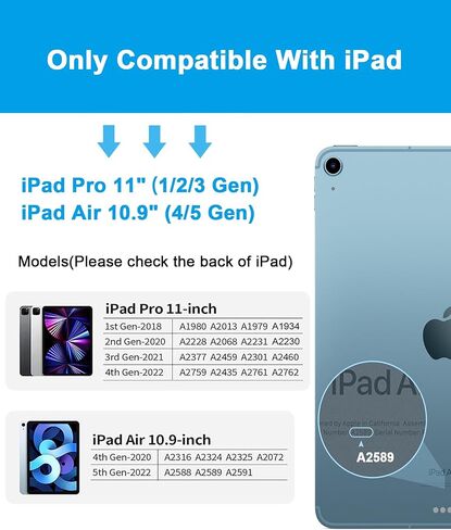 حافظة لوحة المفاتيح لجهاز iPad Pro 11 بوصة (3/2/1 الجيل) وiPad Air 10.9 بوصة (5/4 الجيل) - حافظة لوحة مفاتيح مغناطيسية مع لوحة تتبع متعددة اللمس - لوحة مفاتيح بلوتوث لاسلكية بإضاءة خلفية ناتئة عائمة (أبيض) in Kuwait