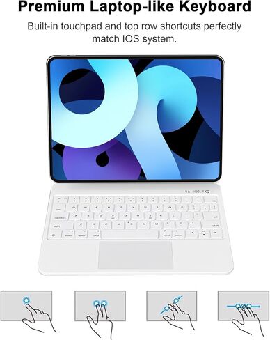 حافظة لوحة المفاتيح لجهاز iPad Pro 11 بوصة (3/2/1 الجيل) وiPad Air 10.9 بوصة (5/4 الجيل) - حافظة لوحة مفاتيح مغناطيسية مع لوحة تتبع متعددة اللمس - لوحة مفاتيح بلوتوث لاسلكية بإضاءة خلفية ناتئة عائمة (أبيض) in Kuwait