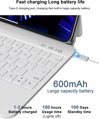 حافظة لوحة المفاتيح لجهاز iPad Pro 11 بوصة (3/2/1 الجيل) وiPad Air 10.9 بوصة (5/4 الجيل) - حافظة لوحة مفاتيح مغناطيسية مع لوحة تتبع متعددة اللمس - لوحة مفاتيح بلوتوث لاسلكية بإضاءة خلفية ناتئة عائمة (أبيض) in Kuwait