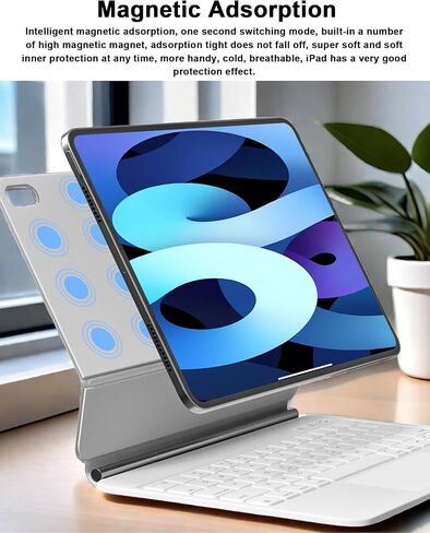 حافظة لوحة المفاتيح لجهاز iPad Pro 11 بوصة (3/2/1 الجيل) وiPad Air 10.9 بوصة (5/4 الجيل) - حافظة لوحة مفاتيح مغناطيسية مع لوحة تتبع متعددة اللمس - لوحة مفاتيح بلوتوث لاسلكية بإضاءة خلفية ناتئة عائمة (أبيض) in Kuwait