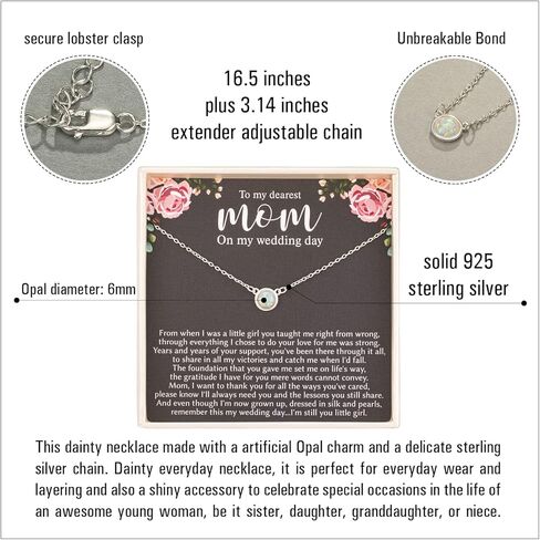 RareLove هدية أم العروس من الابنة، قلادة أم العروس من العروس، قلادة أوبال بيضاء من الفضة الإسترليني عيار 925 هدية لأم العروس، هدية زفاف لأم العروس in Kuwait