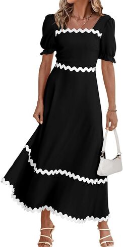 Zenlonr Womens Dresses 2024 Short Puff Sleeve Casual Summer Dress Smocked Tie Back Beach Flowy A-Line Maxi Dress in Saudi Arabia