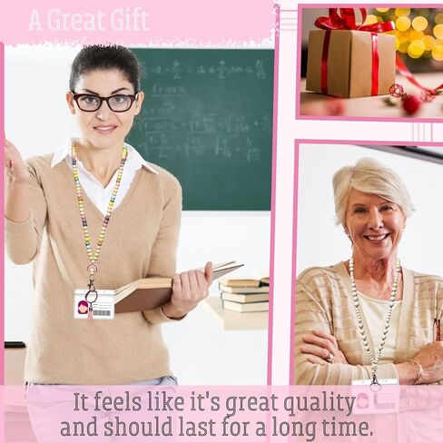 Teacher Lanyard for ID Badges and Keys Wood Beaded Breakaway Silicone Lanyards for Id Badges Holder Boho for Women in Saudi Arabia