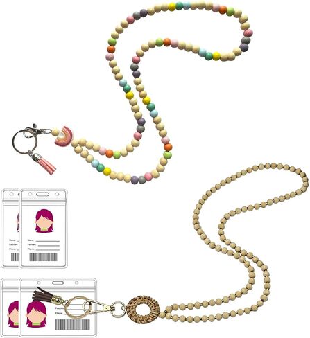 Teacher Lanyard for ID Badges and Keys Wood Beaded Breakaway Silicone Lanyards for Id Badges Holder Boho for Women in Saudi Arabia
