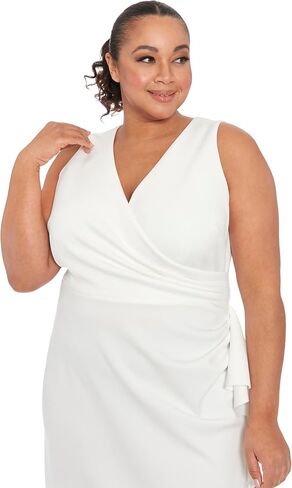 London Times Sleeveless V-Neck Cascade Ruffle Detail | Cocktail Dresses for Women in Saudi Arabia