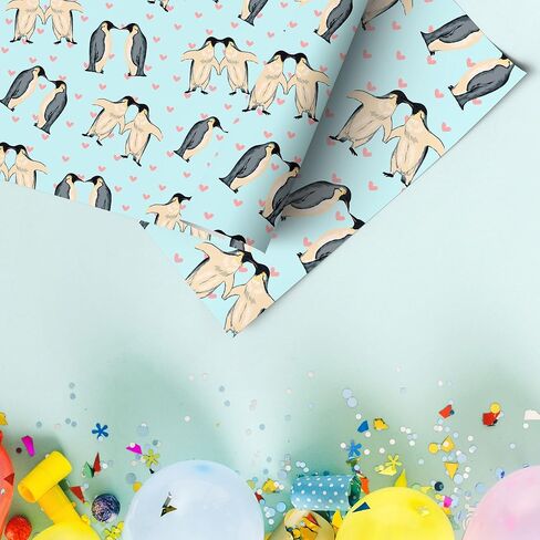 LimaLima 4 × أوراق تغليف مع علامات وخيط. تصميم مضحك على شكل بطريق الحب باللون الأزرق والأحمر مثالي لعيد الحب والذكرى السنوية ومناسب للرجال والنساء والزوج والزوجة والأم in Kuwait