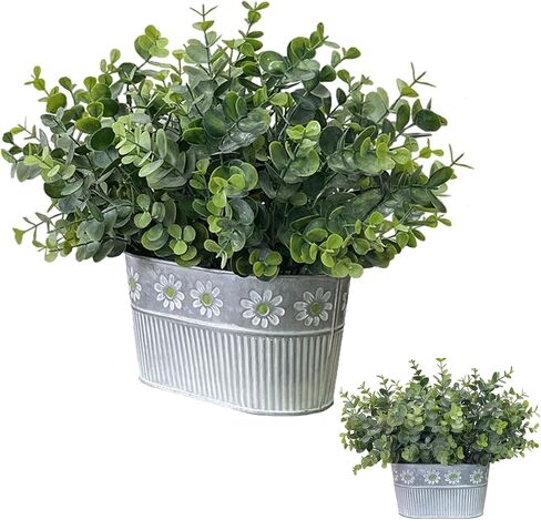 Artificial Potted Eucalyptus Plants, Fake Greenery Plant Arrangements in Rustic Rectangular Pot Table Centerpiece, 2-Pack in Saudi Arabia