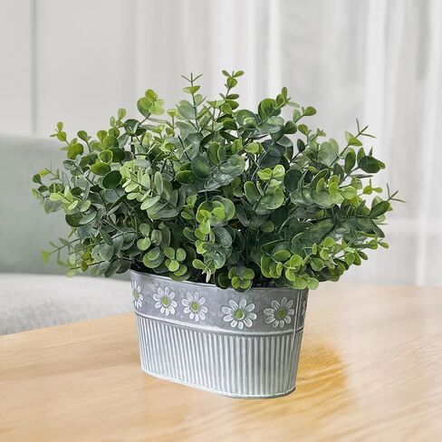 Artificial Potted Eucalyptus Plants, Fake Greenery Plant Arrangements in Rustic Rectangular Pot Table Centerpiece, 2-Pack in Saudi Arabia