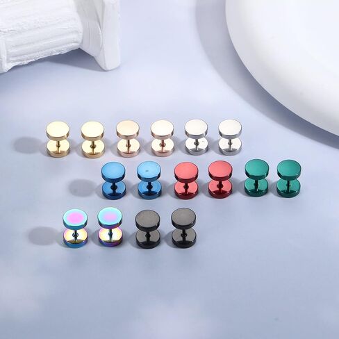 THUNARAZ 16 زوجًا من الأقراط المصنوعة من الفولاذ المقاوم للصدأ 18 جرام للرجال والنساء لا تسبب الحساسية، أقراط هوجي هوب الغضروف النائمة، أقراط قوس قزح منقطة، مجموعة أقراط قياس وهمية in Kuwait