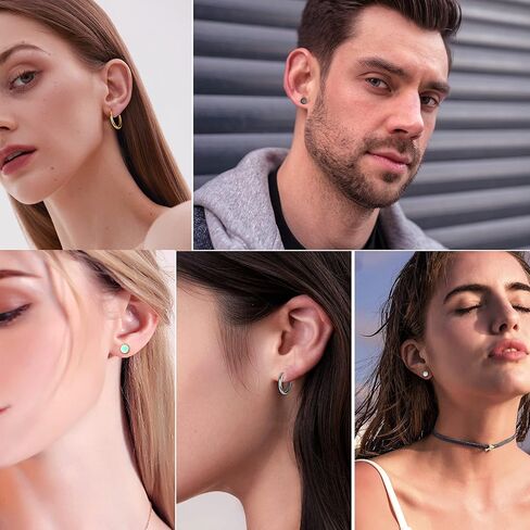 THUNARAZ 16 زوجًا من الأقراط المصنوعة من الفولاذ المقاوم للصدأ 18 جرام للرجال والنساء لا تسبب الحساسية، أقراط هوجي هوب الغضروف النائمة، أقراط قوس قزح منقطة، مجموعة أقراط قياس وهمية in Kuwait