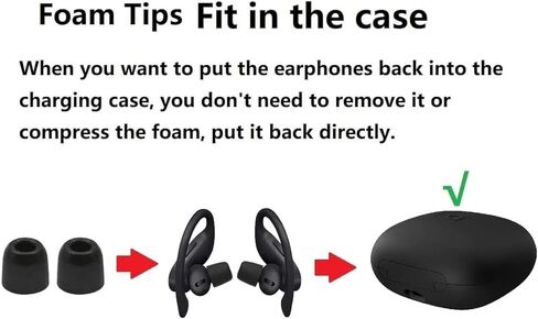 Replacement Memory Foam Ear Tips Noise Canceling Foam Eartips Ear Plug Ear Tip Gels Compatible with Powerbeats Pro, [Fit in Case],L/M/S 3 Size 6 Pairs,Black (Foampbeatspro) in Saudi Arabia