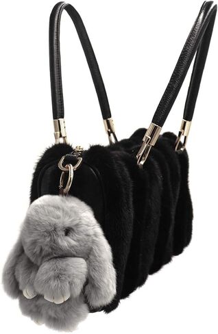 Surell - سلسلة مفاتيح أرنب ريكس الأصلية من فرو الأرنب بوم أرنب - حقيبة منفوشة لطيفة ومحفظة مفاتيح سحرية - إكسسوار لكتاب الجيب in Kuwait