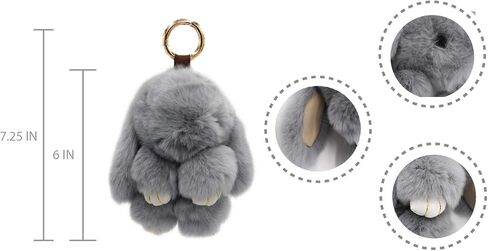 Surell - سلسلة مفاتيح أرنب ريكس الأصلية من فرو الأرنب بوم أرنب - حقيبة منفوشة لطيفة ومحفظة مفاتيح سحرية - إكسسوار لكتاب الجيب in Kuwait