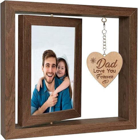 Father's Day Gifts for Dad, Dad Picture Frames With Warm Heart Pendant, Gifts for Dad Father-In-Law StepDad, Dad Birthday Gifts, Love Dad Picture Frames 4x6 (Walnut) in Saudi Arabia