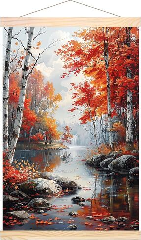 Solid Magnetic Poster Hanger Frame Pine Wood (12.2'' Wide) and Oil Canvas (11.8''×17.7''), Magnet Wall Hanging Wooden Frame for Posters, Maps, Scroll, Picture, Prints (Riverside Scenery) in Saudi Arabia