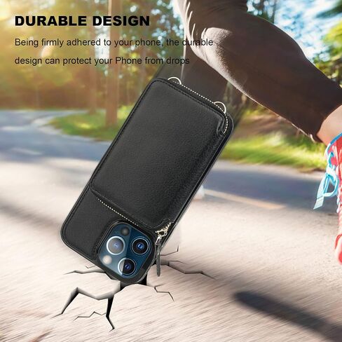 Bocasal RFID Blocking Wallet Case for iPhone 12 Pro Max, Adjustable Crossbody Zipper Purse Case Card Holder with Kickstand Detachable Wrist Strap, PU Leather Flip Folio Case 6.7 Inch 5G (Black) in Saudi Arabia
