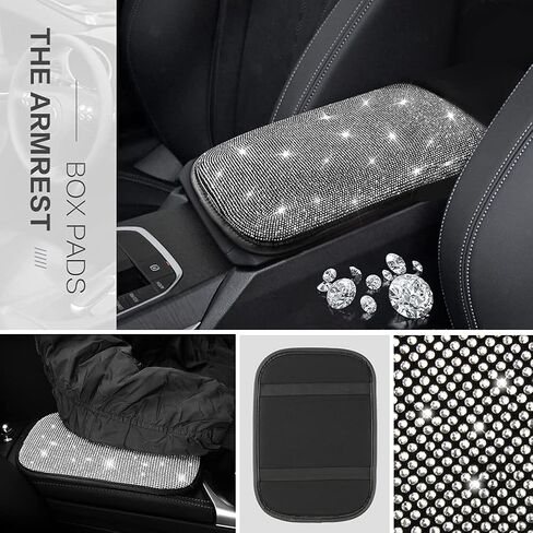 Diamond Bling Steering Wheel Cover for Women Foldable Universal Fit 15 Inch, Bling Auto Center Console Protective Cover, Crystal Shift Gear Cover, Car Coasters (White) in Saudi Arabia