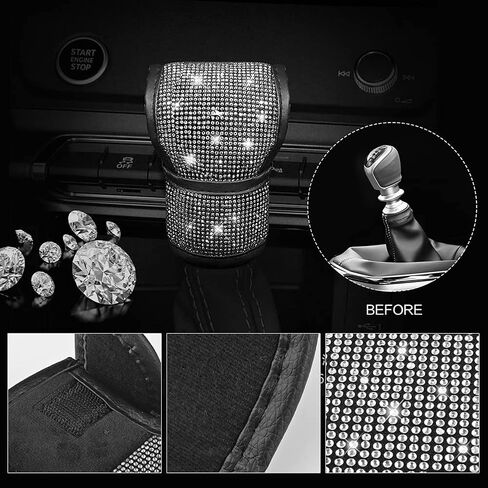 Diamond Bling Steering Wheel Cover for Women Foldable Universal Fit 15 Inch, Bling Auto Center Console Protective Cover, Crystal Shift Gear Cover, Car Coasters (White) in Saudi Arabia