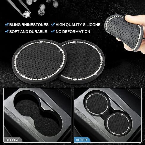 Diamond Bling Steering Wheel Cover for Women Foldable Universal Fit 15 Inch, Bling Auto Center Console Protective Cover, Crystal Shift Gear Cover, Car Coasters (White) in Saudi Arabia