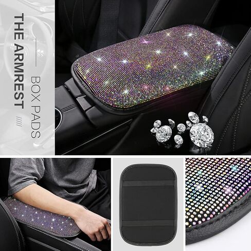 Diamond Bling Steering Wheel Cover for Women Foldable Universal Fit 15 Inch, Bling Auto Center Console Protective Cover, Crystal Shift Gear Cover, Car Coasters (White) in Saudi Arabia