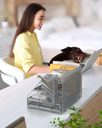 Black 5-Tier Desk Organizer with Pen Holder, Mesh File Folder Holders, Sliding Drawers for Office, School, Home in Saudi Arabia