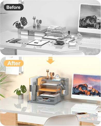 Black 5-Tier Desk Organizer with Pen Holder, Mesh File Folder Holders, Sliding Drawers for Office, School, Home in Saudi Arabia
