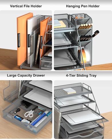 Black 5-Tier Desk Organizer with Pen Holder, Mesh File Folder Holders, Sliding Drawers for Office, School, Home in Saudi Arabia