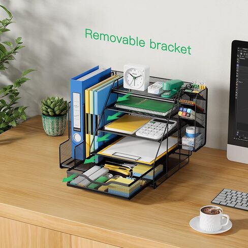 Black 5-Tier Desk Organizer with Pen Holder, Mesh File Folder Holders, Sliding Drawers for Office, School, Home in Saudi Arabia